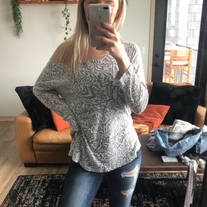 Off shoulder sheer long sleeve blouse - buckle